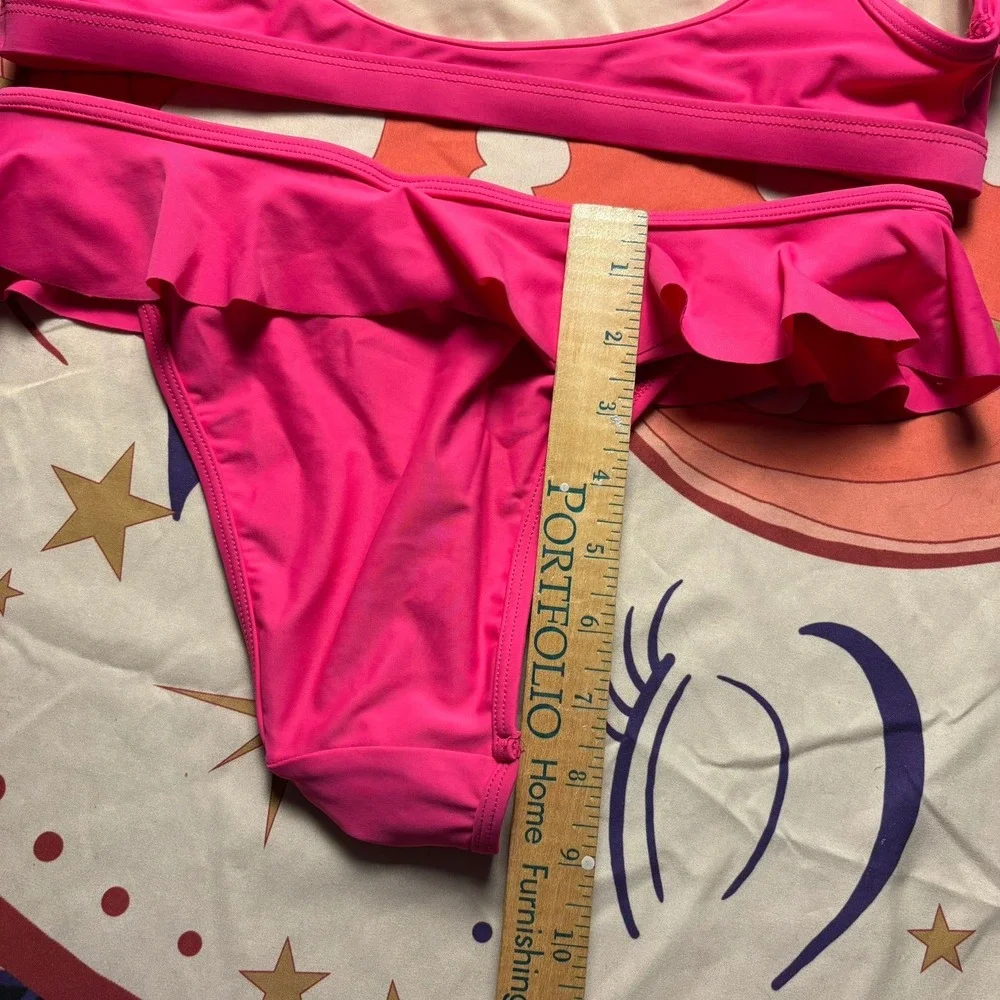 Gnash Swim Free People Pink Ruffle Bikini Set Size 8 US Made in Australia Lycra
